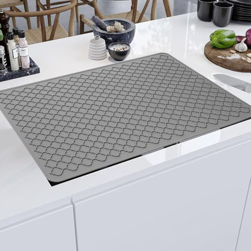 Gachiwar Couvre-plaque de cuisson en silicone et céramique, imperméable et antidérapant, pliable, 50 x 70 cm, noir, une pièce de couvercle de cuisinière, résistant à la chaleur (grand gris)