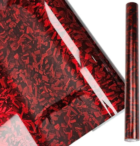 3D Forged Carbon Autofolie Rot Glanz Selbstklebende Carbonfolie für Auto Wrapping Schutz Dekoration (Rot Glanz Forged Carbon, 0,3m X 1,5m)