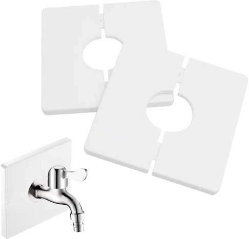 JAONLD 28MM Blanc Rosace Mitigeur Douche Cache Tuyaux Carrés Autocollants | 2Pièces Plastique PVC Utilisé pour Couvrir les Fils Electriques, les Robinets, les Tuyaux et les Trous Dans les Murs