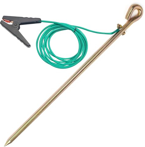 Asta di terra portatile con cavo di messa a terra da 3 m 12AWG UL Listed con clip a coccodrillo, ideale per recinzioni elettriche, antenne, generatori