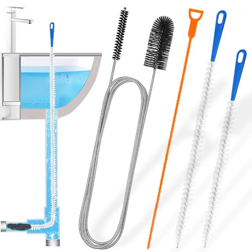 61 inch Double Ended Nylon Pipe Cleaner Brush, 25.2 inch Drain Snake Hair Clog Remover, 17.7 inch and 23.6 inch Sink Unblocker Brush, 4 Pcs Sink Unblocker Tool for Kitchen Bathroom Shower Plug Hole