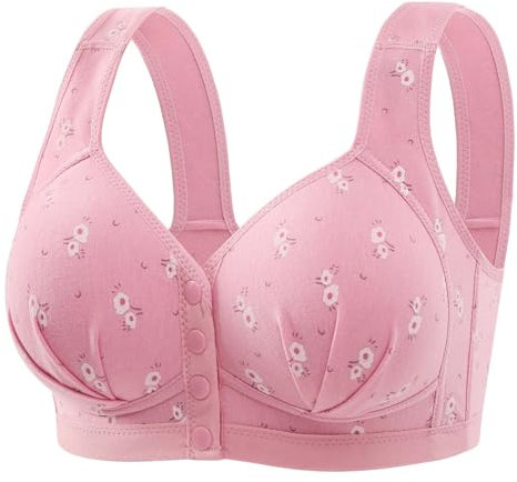 Brasier in cotone con bottoni anteriori senza bordi, taglia L, con bottoni a coppa fine, stile gilet, bordo medio, reggiseno in cotone da donna, taglia L, Rosa, 70