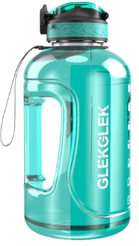 GLEKGLEK 2 Litre Water Bottle BPA Free, Large Drinks Bottle with Time Markings, Perfect for Gym, Office, Outdoors & Daily Use (Cyan)