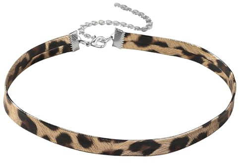 Cosswe Boho Leder Choker Halskette Vintage Leopard Druck Halskette Braun Halskette Einstellbar Dünne Leder Halsband Halskette Schmuck Für Frauen