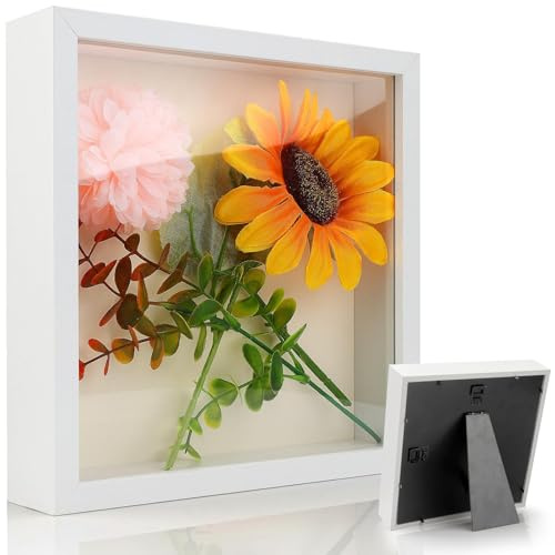 TXXATX 3D Bilderrahmen zum Befüllen 20x20x3 cm Weiß mit Transparenter Acrylplatte für Desktop Wand Objekte Fotos Hochzeitsstrauß DIY