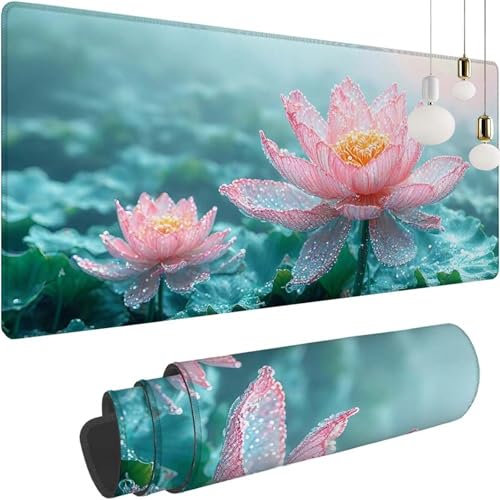 Rose Fleur Gaming Tapis de Souris XXL, 900x500x3mm Clavier Souris Gamer Tapis Bureau avec Base Anti-Dérapage, Améliore la Précision et la Vitesse, Mouse Pad Imperméable pour Maison, Le Bureau Z-149