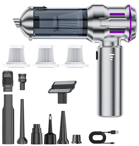 LANMOU Aspirador de Mano, Aspirador Coche Potente 16.000pa, 3 en 1 Mini Aspiradora de Mano Sin Cable Portátil con 3 Filtro, Aspirar/Soplar/Inflar, Ricarica USB, Ligero, para Hogar, Pelos Mascotas