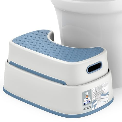 MR.SIGA Toilet Stool Squat Adult Bathroom Foot Stool, White & Grayish Blue
