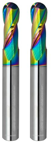 WEXWE Tools Extra Long Ball Nose Carbide End Mill, DLC Coating, CNC Cutting Tools for Aluminum and Wood Cutting, 3D Carving & Engraving. 2 Flute Router Bits，3/8 Shank (3/8-3 2pcs
