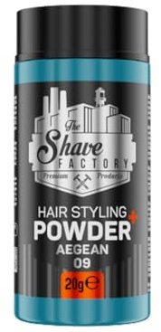 The Shave Factory Ultra Hold Hair Styling Powder Aegean 20g – Strong Hold & Volume – Matte Finish – Texturizing Hair Powder – Long-Lasting Hold – Scented with Bergamot, Vanilla & Woody Notes