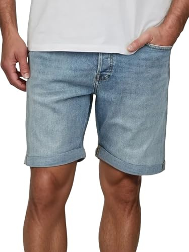 JACK & JONES jeans shorts herr stretch kort normal passform JJIRICK korta byxor Bermuda shorts sommar denim enfärgad svart blå S M L XL XXL, Blå denim (12281168), XXL