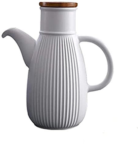 750ML Olive Oil & Vinegar Dispenser - Handcrafted Ceramic Retro Bottle for Kitchen Condiments Storage - Stylish White Oil & Vinegar Cruet Set