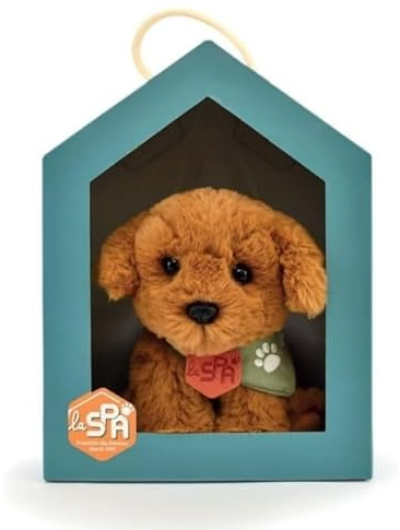 HISTOIRE D'OURS - Petite Peluche Chien Beige SPA - 16cm - Peluche Toute Douce à Adopter avec Boîte Forme Niche - Partenariat SPA - Idée Cadeau Solidaire pour Enfants et Adultes - SPA-CHIENMM