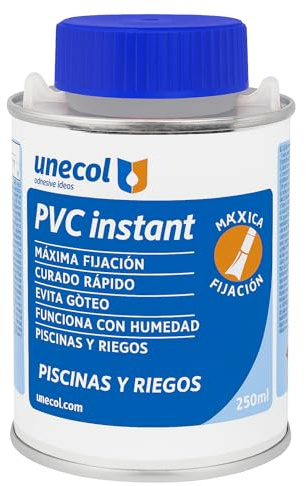 Unecol PVC INSTANT - Pegamento Azul para Tuberías PVC y ABS | Máxima Fijación, Curado Rápido | Ideal Piscinas, Riego, Fontanería | Interior y Exterior, (250 ml)