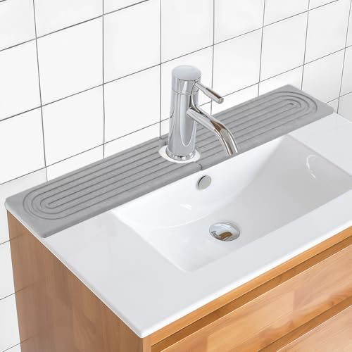Tiiyee Diatomite Fast Drying Mat, Absorbent Stone Faucet Drainage Mat for Kitchen Sink Protector Cover, Sink Splash Guard Water Absorbing Quick Dry Stone Tray for Bathroom Counter Prevent Moisture