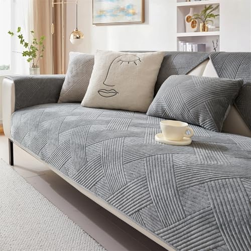 FASCINATDECO Sofa Überzug Weiche Samt Sofabezug Waschbar Hund Katze Sofaschoner rutschfest Vintage Couch Überzug für U Form L Form Sektionssofa für 1 2 3 4 Sitzer Sofa (Dunkelgrau,70x150cm)