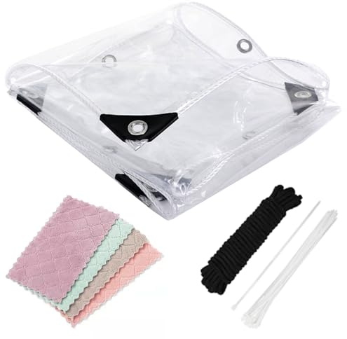 Telone trasparente resistente, 10 x 10 m, impermeabile, in vinile PVC, con occhielli, resistente agli strappi, 420 g/m², perfetto per giardino, gazebo, portico, copertura per patio