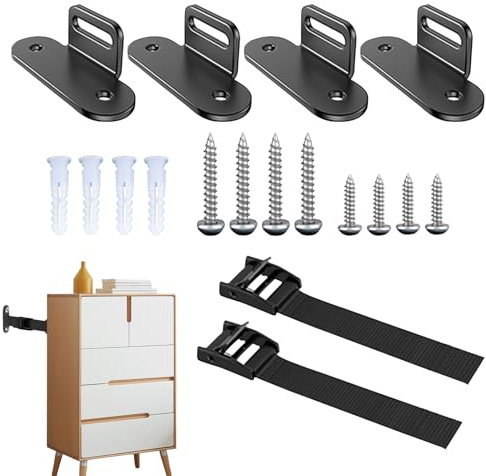 Antivuelco De Muebles - Dispositivo De Seguridad Para Niños | Sujetadores Pesados Ajustables Pared, Bloqueo Cajón, Soporte Fuerte Para Sala Cocina Habitación Hogar Alquiler