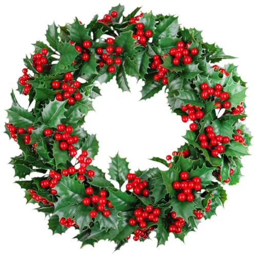 Vobumix Weihnachtskranz, Künstlicher Weihnachtskranz Roten Beeren, Winter-dekokranz, Adventskranz, Türkranz Für Veranda, Fenster, Neujahrsfeier, Wand