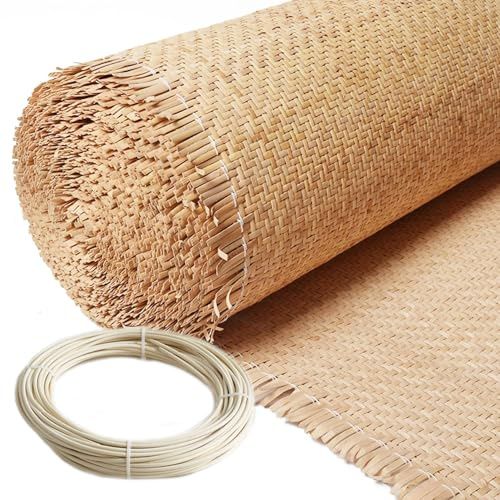 RIBLOR Natural Rollo de Ratan por Metros, 80cm de Ancho Rejilla Rollo Mimbre para Muebles, Correas de Tela Ratán, Cinta de Caña Tejida para Silla Cesta Bricolaje(40x150cm)