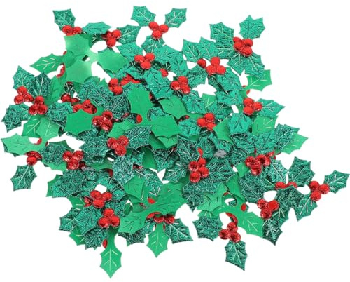 TOGEVAL Adornos de Hojas de Acebo de Tela 200 Piezas para Manualidades DIY Decoración Navideña de Puertas y Ventanas Accesorios Delicados para Árbol de Navidad y Postres