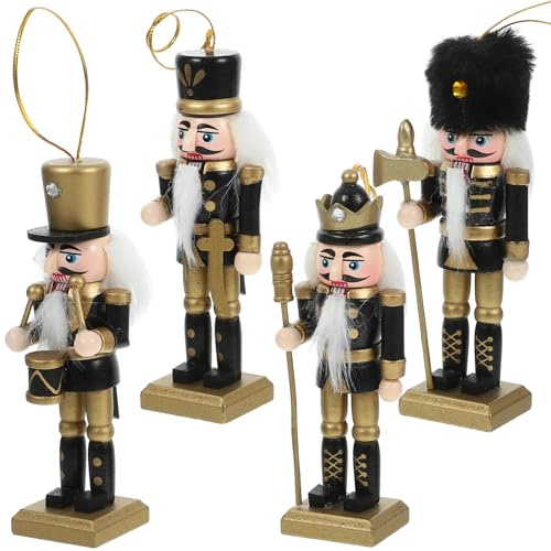 GARVALON Lot de 4 Casse-Noisettes de Noël en Bois Foncé et Doré Hauteur 13 CM Décoration Artisanale de Bureau et Table Ornement Festif pour Maison Hôtel et Restaurant Déco Sapin Noël