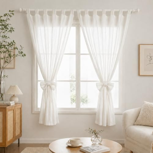 FloraVigo Blickdichte Musselin Gardinen, 2 Stück Dekorative Vorhänge (100×150 cm), aus 100% Bio-Baumwolle, wärmeisolierend und lichtundurchlässig, geeignet für Kinderzimmer und Wohnzimmer-Weiß