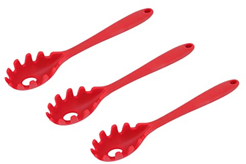 Akozon Juego de Cucharas de Espagueti de Silicona de 3 piezas: Utensilios Resistentes Al Calor de Calidad Alimentaria para Fideos, Tenedores de Pasta y Necesidades de Cocina (rojo)