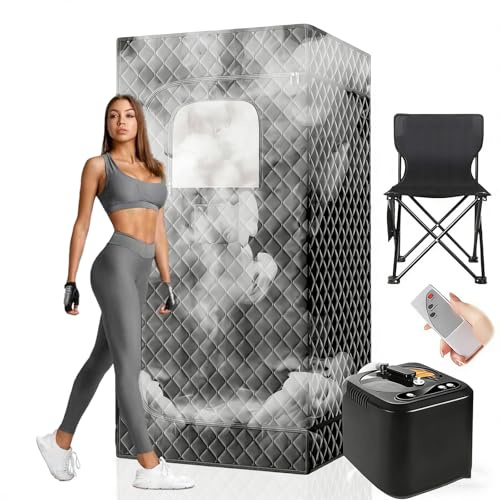 Sauna Box with Infrared LED Light Portable Steam Room with 1000W 3L Steamer 9-Level Temperature Control & Remote with Foldable Chair, for Indoor/Outdoor Use,Standard