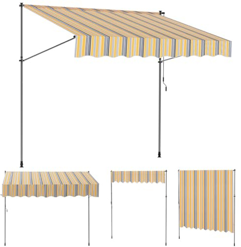 Monucep Klemmmarkise 300 cm Breit, Markise Ohne Bohren mit Handkurbel,Klemmmarkise Balkon UV-beständig,Balkon Sonnenschutz und Wasserdicht,Balkonmarkisen zum Klemmen Gelb Blau
