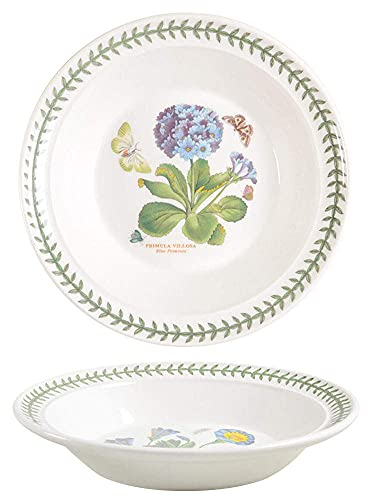 Portmeirion Botanic Garden 8.5 Soup Plate | Set of 6 Bowls | Assorted Motifs | Fine Earthenware | Chip Resistant Glaze | Dishwasher, Microwave, Freezer and Oven Safe | Made in England