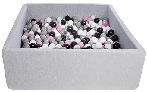 Velinda Bällebad Ballpool Kugelbad Bällchenbad Kinder-Pool mit 600 Bällen/120x120cm (Farbe der Bälle: schwarz,weiß,rosa,grau)