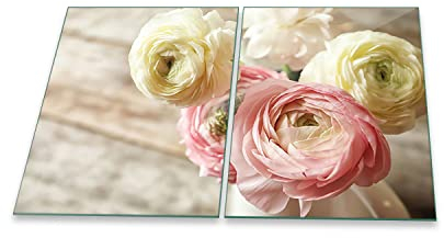 decorwelt | Herdabdeckplatten 2x40x52 cm 2-Teilig Blumen Gelb Ceranfeldabdeckung Universal Spritzschutz Glas Deko Elektroherd Induktion für Kochplatten Herdschutz Schneidebrett Sicherheitsglas