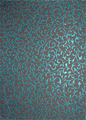 Netuno 50 hojas de papel decorativo con diseño 180 x 250 mm 150 g gris perlado con enredaderas turquesas en una cara hecho a mano para manualidades invitaciones bodas tarjetas cuadernos álbumes caja
