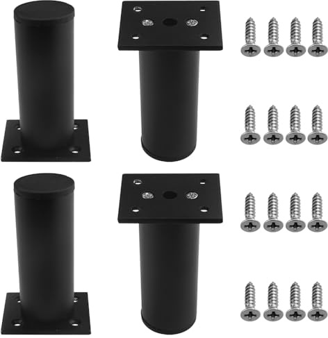 WMYCONGCONG 4 Pcs Adjustable Furniture Cabinet Metal Legs Thickened Round Black Desk Table Legs 4inch/ 10cm Height Sofa Couch feet Support Foot for Kitchen Furniture Coffee Table Desk Shelves