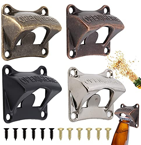 Décapsuleur Mural Biere 4 Pcs Ouvre-supports Muraux Ouvre-Bouteilles Ouvre-bouteilles Vintage en Métal Ouvre-bières Vintage Ouvre Bouteilles Mural avec Vis pour Bar Cuisine Appartement Café Restaurant