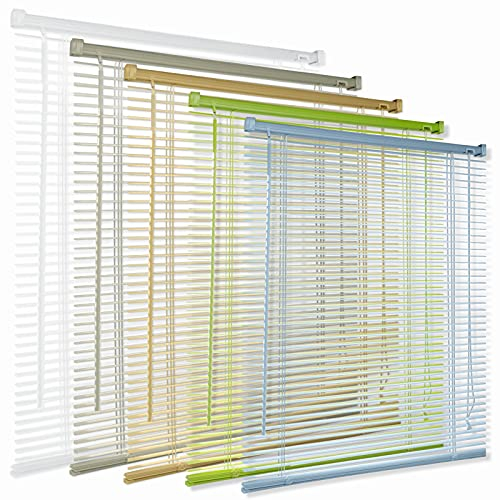 Persiane Vista – Persiane per finestre per interni, in plastica con lamelle regolabili, asta girevole e clip di sicurezza, con cordino e materiale di montaggio (beige, 55 x 200 cm)