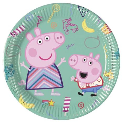 Procos 93488 - Party-Teller Peppa Wutz, Größe 20 cm, 8 Stück, Einwegteller aus Papier, Kindergeburtstag, Party-Geschirr, FSC® Mix