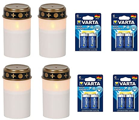 Fachhandel Plus LED-Grablicht Ewiges Licht Grabkerze Flackereffekt 4er Set mit Varta Alkaline
