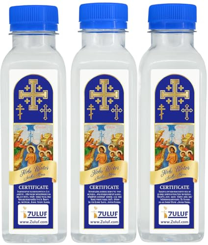 Zuluf Jordan River Holy Water Holy Sepulchre Jerusalem,Blessed Holy Water Baptism of Our Lord from Jordan River for House Blessing, Protection, Healing Comes with Certificate from Israel ( Pack of 3 )