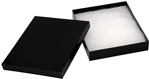 Cardboard Jewellery Boxes Pack – 15.24 x 12.7 x 2.54 cm | Bulk Small Gift Boxes with Lids & Cotton Fill | Jewellery Packaging Boxes for Shipping, Small Business & Accessories (10, Black)