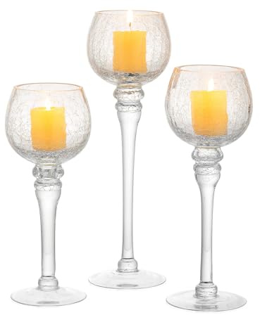 Inweder Teelichthalter Glas Teelicht Kerzenhalter - 3 Stück Knisterglas Kerzenständer für Tischdekoration Teelichtgläser passend für Säule und Schwimmende Kerzen Weihnachts Wohnzimmer Deko