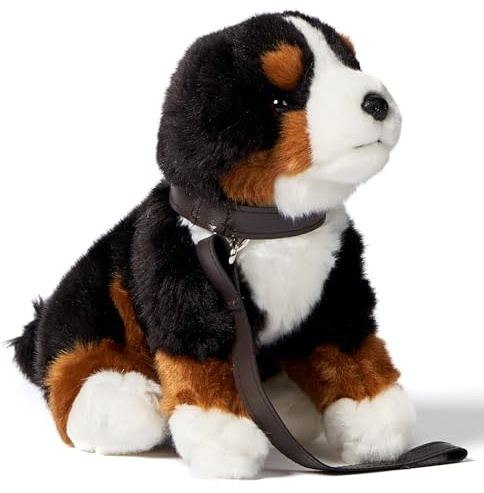 Uni-Toys - Chiot Bouvier Bernois, Assis - avec Laisse - 19 cm (Hauteur) - Chien en Peluche, Animal de Compagnie - Peluche, Doudou