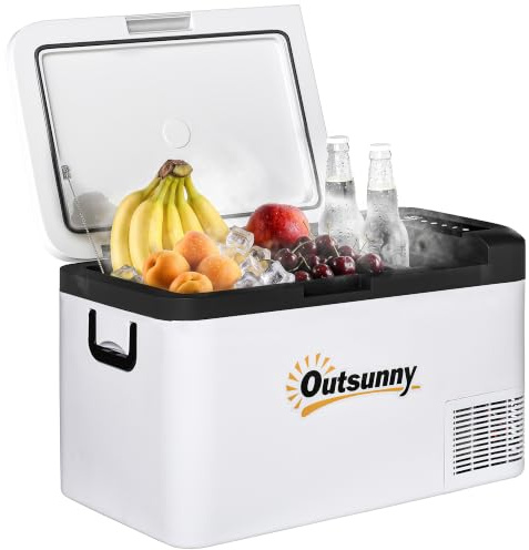 Outsunny 12V Car Refrigerator Fridge LED Light 25L 110-240V AC | Portable Compressor Cooler, Freezer, 12/24V DC, Foldable Handles, for Campervan RV Boat Travel