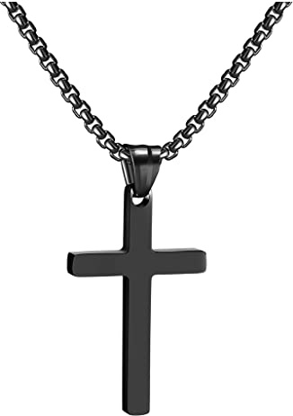 RWQIAN Kreuzkette Herren Kreuz kette Silber Gold Schwarz,Edelstahl Männer Anhänger Kreuz Halskette Schmuck für Damen 16-24