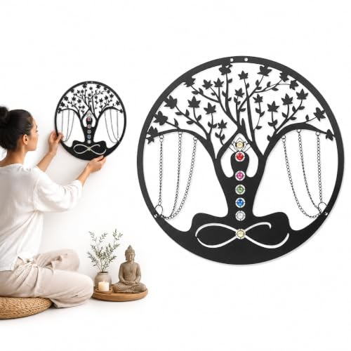 FOMIYES Yoga Meditation Pendant 13.4 Inch Metal Wall Decor for Indoor Outdoor Zen Room Garden Living Room Bedroom Hanging Art