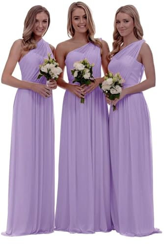 HYEC7 Women's Long One Shoulder Prom Bridesmaid Dress Chiffon Formal Evening Party Gown Lilac