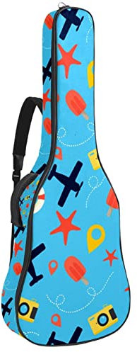 Akustikgitarrentasche Wasserdichter Gitarrenrucksack Dicke Weich Gepolstert Gelb Sonnenblume Blumenmuster Weiß Konzertgitarre Tasche, Farbe5, 42.9x16.9x4.7 in, Taschen-Organizer