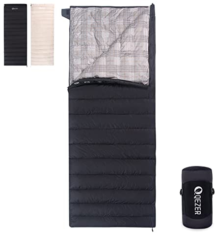 QEZER Daunenschlafsack Ultraleicht Deckenschlafsack kleines Packmaß für Camping und Trekking 3~4 Jahreszeiten Outdoor oder Indoor (Schwarz)