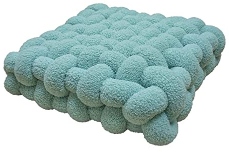Cushion decoration cuddle cushion plush knot ball cushion knotted cushion knot pillow decorative cushion fluffy decorative cushion braided for sofa, bed, decorative,Light Blue, 40×40×12CM